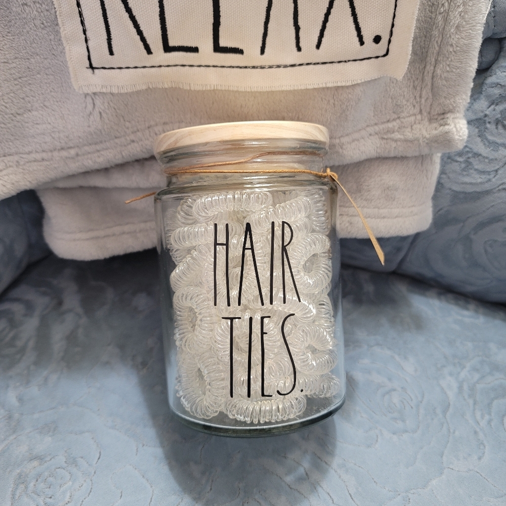 NWT RAE DUNN "HAIR TIES" Glass Jar